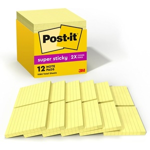 image:imagePostit Super Sticky Notes 12 Lined Sticky Notes Pads 4 x 4 in School Supplies and Oce Supplies 2X the Sticking Power Canary YellowTrue