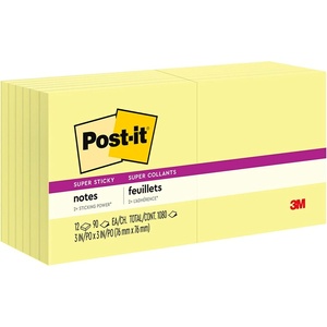 image:imagePostit Super Sticky Notes 12 Sticky Note Pads 3 x 3 in School Supplies Office Products Sticky Notes for Vertical Surfaces Monitors Walls and Windows Canary Yellow