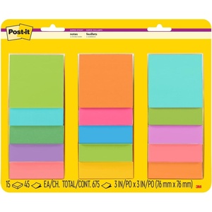 image:imagePostit Super Sticky Notes 15 Sticky Note Pads 3 x 3 in School Supplies Office Products Notes for Vertical Surfaces Monitors Walls and Windows Supernova Neons and Energy Boost Collections