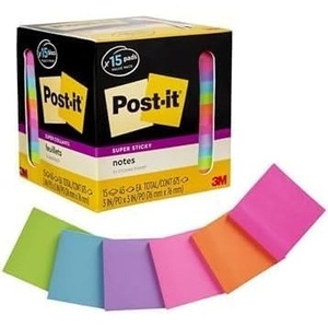 image:imagePostit Super Sticky Notes 15 Sticky Notes Pads 3 x 3 in School Supplies and Oce Supplies 2X the Sticking Power Assorted Brights3 in x 3 in Pack of 6