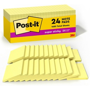 image:imagePostit Super Sticky Notes 24 Pads 3 x 3 in School Supplies Office Products Sticky Notes for Vertical Surfaces Monitors Walls and Windows Canary Yellow24 Pads Cabinet Pack