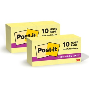image:imagePostit Super Sticky Notes 2x2 in 10 Pads 2x the Sticking Power Canary Yellow Recyclable 62210SSCY Pack of 210 Sticky Note PadsPack 2