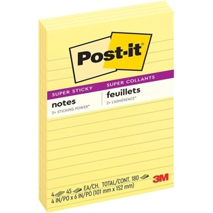 image:imagePostit Super Sticky Notes 3 Lined Sticky Notes Pads 4 x 6 in School Supplies and Oce Supplies 2X the Sticking Power Simply Serene CollectionCanary Yellow