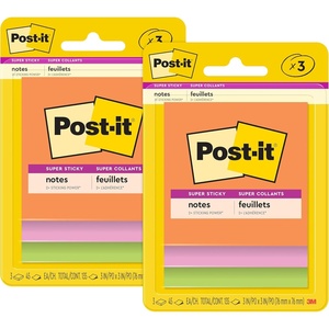 image:imagePostit Super Sticky Notes 3 Sticky Note Pads 3 x 3 in School Supplies Office Products Sticky Notes for Vertical Surfaces Monitors Walls and Windows Energy Boost Collection Pack of 2