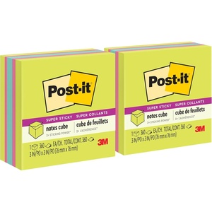 image:imagePostit Super Sticky Notes 3 in x 3 in 1 Cube 2X the Sticking Power Bright Colors Recyclable 2027SSGFA Pack of 23 x 3 Pack of 2