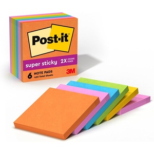 image:imagePostit Super Sticky Notes 3x3 in 6 Pads 2X The Sticking Power Energy Boost Collection Bright Colors Orange Pink Blue GreenRecyclable 6546SSAU3x3