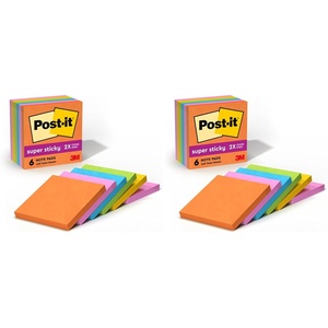 image:imagePostit Super Sticky Notes 3x3 in 6 Pads 2X The Sticking Power Energy Boost Collection Bright Colors Orange Pink Blue GreenRecyclable 6546SSAU3x3 Pack of 2