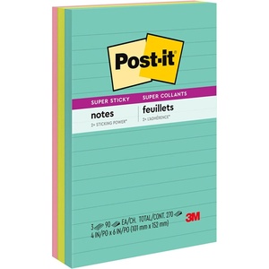 image:imagePostit Super Sticky Notes 4x6 in Supernova Neons Collection Lined 3 PadsPack 46453SSAN Pack of 2Aqua Splash  Acid Lime  Tropical Pink