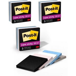 image:imagePostit Super Sticky Notes 5 Note Pads 3x3 in 2X the Sticking Power School Supplies and Office Products Sticky Notes for Vertical Surfaces Monitors Walls and Windows Simply SereneSimply Serene  3 Pack