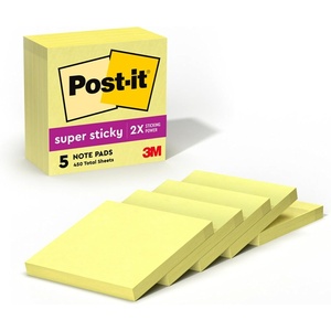 image:imagePostit Super Sticky Notes 5 Sticky Note Pads 3 x 3 in School Supplies Office Products Sticky Notes for Vertical Surfaces Monitors Walls and WindowsCanary Yellow