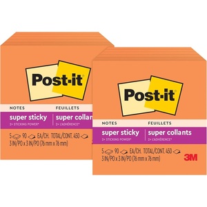 image:imagePostit Super Sticky Notes 5 Sticky Note Pads 3 x 3 in School Supplies Office Products StickyNotes for Vertical Surfaces Monitors Walls and Windows Vital Orange Pack of 2