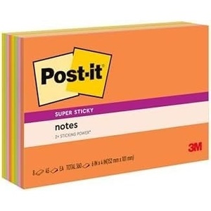 image:imagePostit Super Sticky Notes 8 Sticky Note Pads 6 x 4 in School Supplies for Students Ideal for Textbooks Notebooks Walls and Vertical Surfaces Energy Boost CollectionTrue Pack of 12
