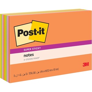 image:imagePostit Super Sticky Notes 8 Sticky Note Pads 6 x 4 in School Supplies for Students Ideal for Textbooks Notebooks Walls and Vertical Surfaces Energy Boost Collection6 x 4