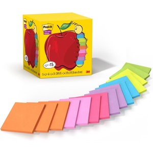 image:imagePostit Super Sticky Notes Assorted Bright Colors 3x3 in 15 PadsPack 45 SheetsPad 2X The Sticking Power Recyclable Apple Pack32 x 31