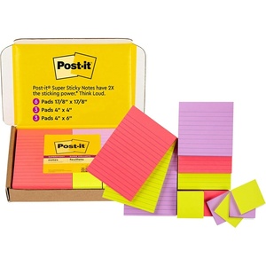 image:imagePostit Super Sticky Notes Bright Color Collection Pink Purple Green 12 PadsPack 90 SheetsPad Assorted Sizes 464212SSMX12Pads