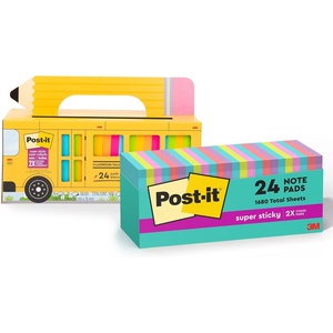 image:imagePostit Super Sticky Notes Value Pack 24 Pads Convenient School Bus Carry and Storage Case amp Super Sticky Notes 3x3 in 24 Pads 2X The Sticking Power Supernova Neons Bright Colors