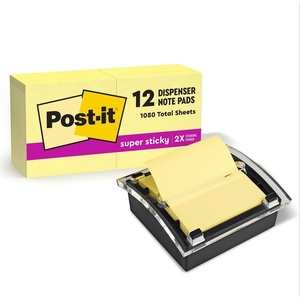 image:imagePostit Super Sticky Popup Notes 3 in x 3 in 12 Pads 2X The Sticking Power Canary Yellow Recyclable R33012SSC amp Popup Notes Dispenser 3 in x 3 in Black Base Clear Top DS330BKSuper Sticky PopUp  Popup Notes Dispenser
