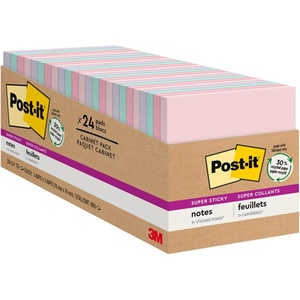 image:imagePostit Super Sticky Recycled Notes 3x3 in 24 Pads 2X The Sticking Power Bali Collection Pastel Colors Lavender Apricot Blue Pink Mint 30 Recycled Paper 65424NHCP3 x 3