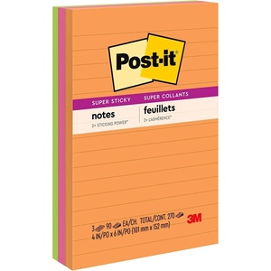image:imagePostit 6603SSUC Pads in Rio de Janeiro Colors Lined 4 x 6 90Sheet 3Pack6 x 4