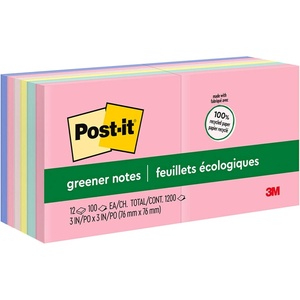 image:imagePostit Greener Notes 3x3 in 12 Pads Americas 1 Favorite Sticky Notes Sweet Sprinkles Pastel Colors Pink Blue Mint Yellow Clean Removal 100 Recycled Material 654RPA