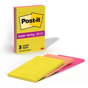 image:imagePostit Super Sticky Lined Notes 3 Sticky Note Pads 4 x 6 in Back to School Supplies Office Products 2X the Sticking Power Summer Joy Collection4 in x 6 in Pack of 12