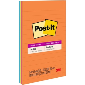 image:imagePostit Super Sticky Lined Notes 4 Sticky Note Pads 5 x 8 in School Supplies for Students Ideal for Textbooks Notebooks Walls and Vertical Surfaces Energy Boost Collection4 Pads Pack of 12