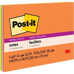 image:imagePostit Super Sticky Lined Notes 4 Sticky Note Pads 8 x 6 in School Supplies Office Products Sticky Notes for Vertical Surfaces Monitors Walls and Windows Energy Boost Collection