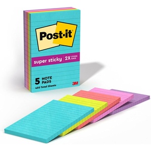 image:imagePostit Super Sticky Lined Notes 5 Sticky Note Pads 4 x 6 in School Supplies Office Products Sticky Notes for Vertical Surfaces Monitors Walls and Windows Supernova Neons Collection