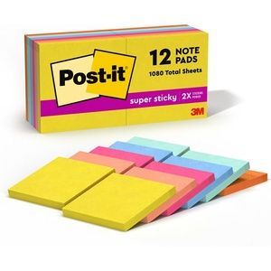 image:imagePostit Super Sticky Notes 12 Sticky Note Pads 3 x 3 in Back to School Supplies Office Products 2X the Sticking Power Summer Joy Collection3 x 3 Pack of 12
